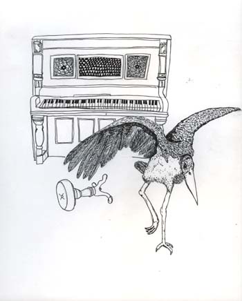 Piano drawing by Damian Weinkrantz at his Bean Cafe show called "Dead Piano Place," opening tonight (May 9)