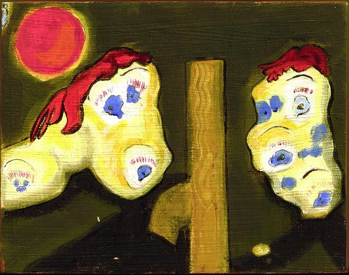 Spotted Couple, 4 1/4 x 5 1/2 x 3/4". 2007. acrylic on panel. Part of the Useful Art series.