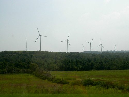 Allegheny Ridge Wind Farm, seen from the car, traveling east on the PA Turnpike around Somerset.