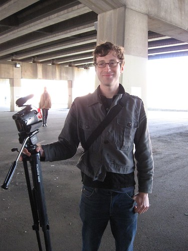 David Kessler, standing under I-95 during Zoe Strauss' last PAP show in May.