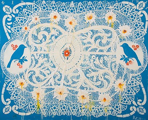 Robert Zakanitch, Blue Birds (Lace Series), 2001. acrylic on canvas, 54 x 66 inches 