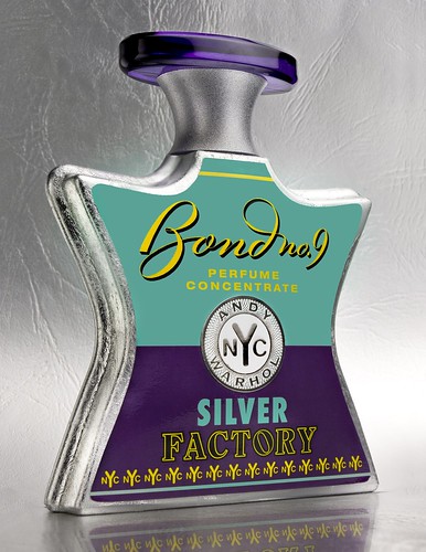 Andy Warhol's Silver Factory perfume, sponsored by Bond No. 9 and the Andy Warhol Foundation. Note the Campbell's soup can-like design of the label.