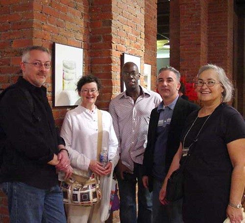 Here are five artists at the late lamented Siano Gallery, left to right Chris Ashley (visiting for Cali.), Roberta Fallon, Tim McFarlane, Vince Romaniello and Libby Rosof.
