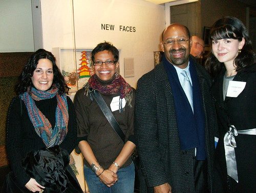 Look at all those New Faces! Photo taken at City Hall this week at the reception for the emerging artist show New Faces. Here's Mayor Nutter surrounded by artists Lorraine Glessner, Brenda Howell and Caroline Santa. 