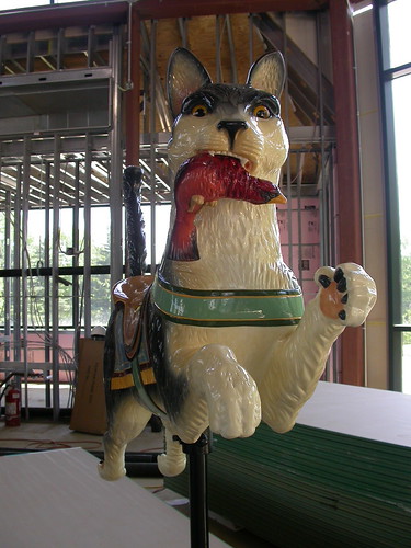 One of the cats from the Dentzel Carousel. The 1924 merry-go-round is being restored for the museum's Carousel House. We were told that you could come to ride the carousel (there will be a minimum charge) without paying to visit the museum, although visiting the museum is encouraged.