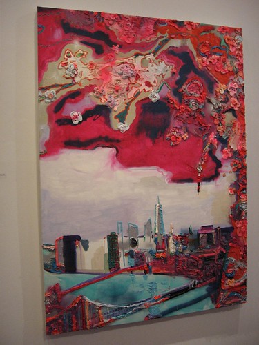 Ivan Stojakovic, Landscape with Jupiter Undercover, 2008, oil, acrylic, alkyd and spray paint on canvas, 60 x 43 inches.