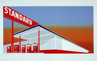 Ed Ruscha Standard Station. A version is used in Molecules that Matter to illustrate isooctane, a crucial component of gasoline.
