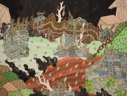Dan Schank, Lights Out, 2008, mixed media: pencil, gouache, india ink and paper collage on board, 18” by 24”