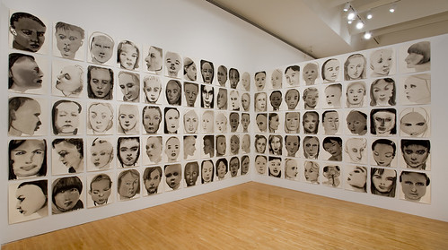 Installation view of Models (1994. Ink and chalk on paper. 100 drawings, each 24 7/16 x 19 11/16" (62 x 50 cm). Van Abbemuseum Collection, Eindhoven) in the exhibition Marlene Dumas: Measuring Your Own Grave at The Museum of Contemporary Art, Los Angeles, 2008.Photo by Brian Forrest.
