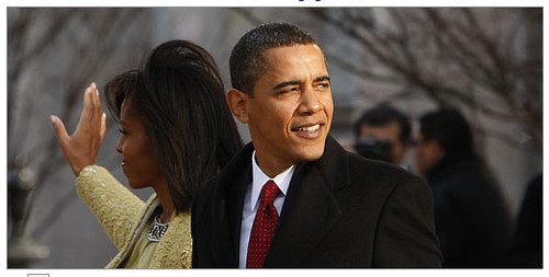 Barack Obama and Michelle Obama on inauguration day.  Photo by Charles Dharapak/Associated Press. Courtesy New York Times.