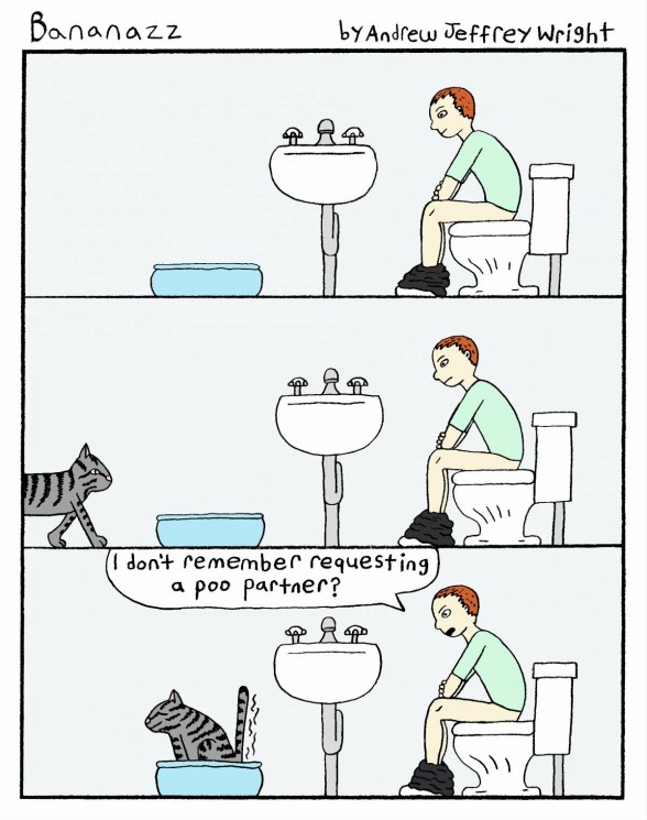panel cartoon with cat and man