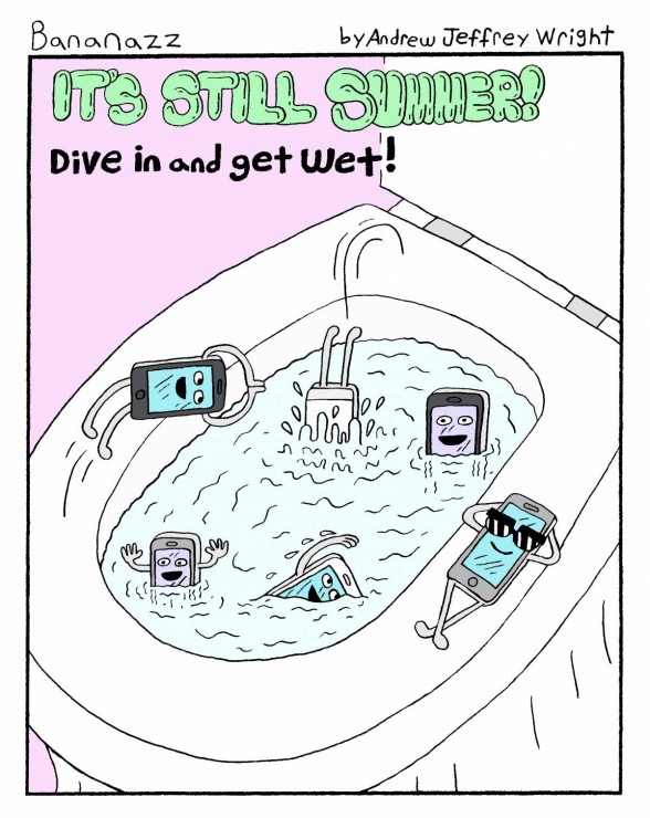 cartoon with cellphones swimming
