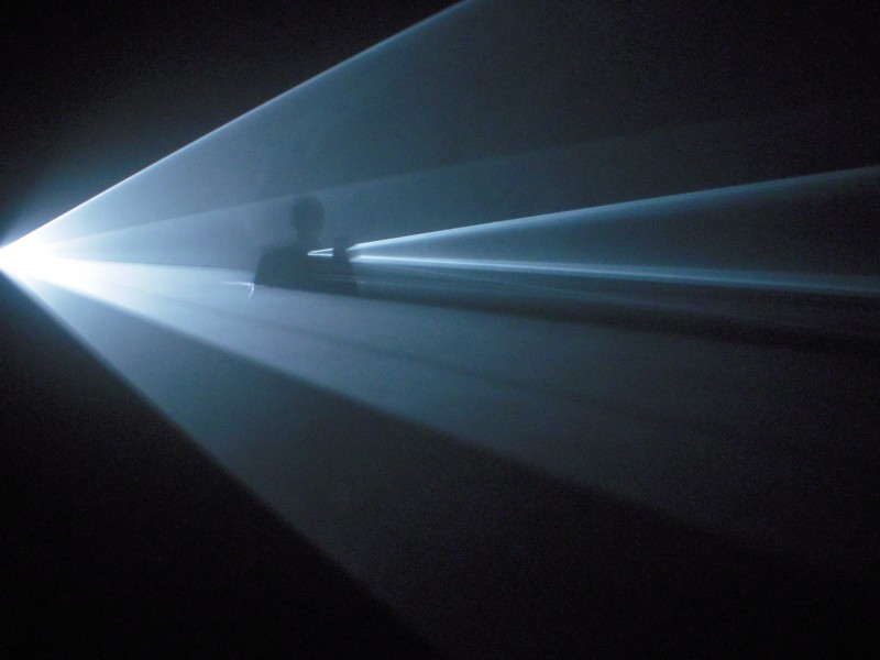 Anthony McCall installation with lights and smoke at Margulies Collection, Miami