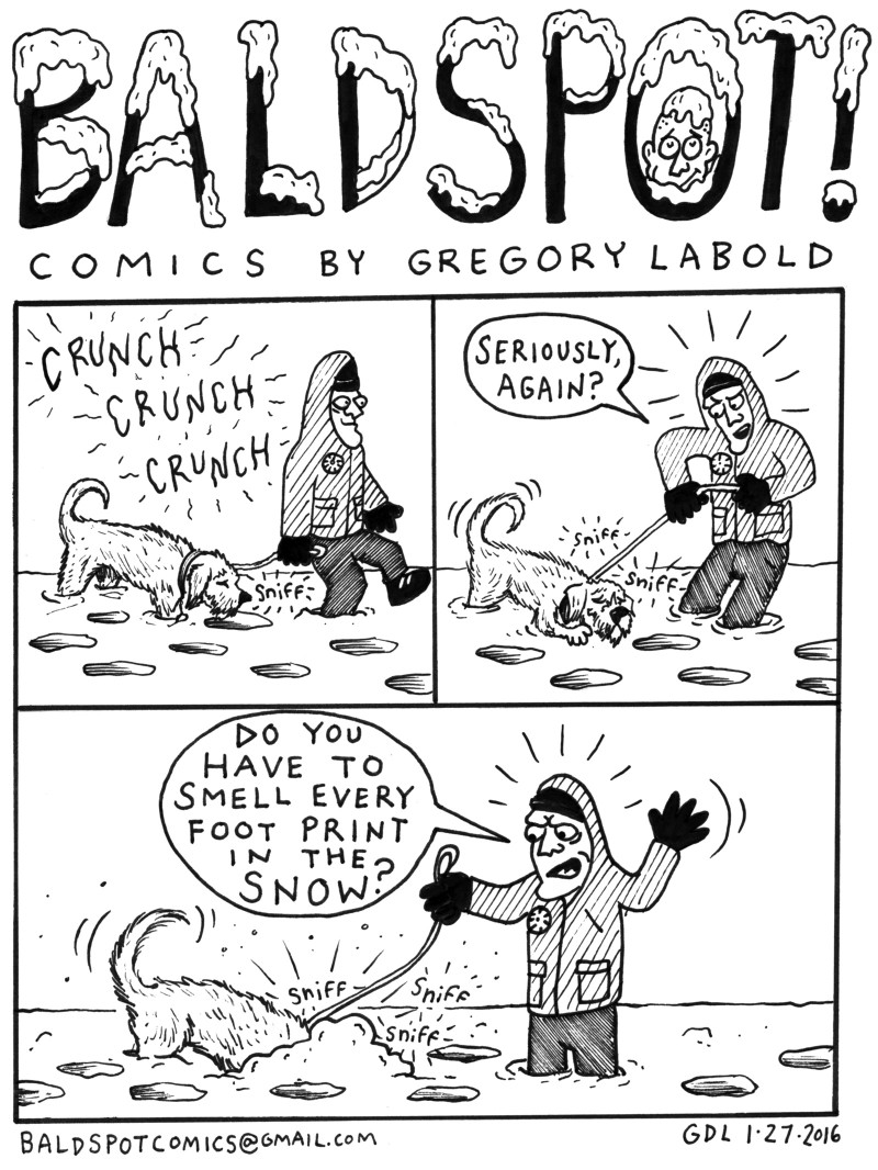Gregory Labold Bald Spot Comics with Splinter the dog