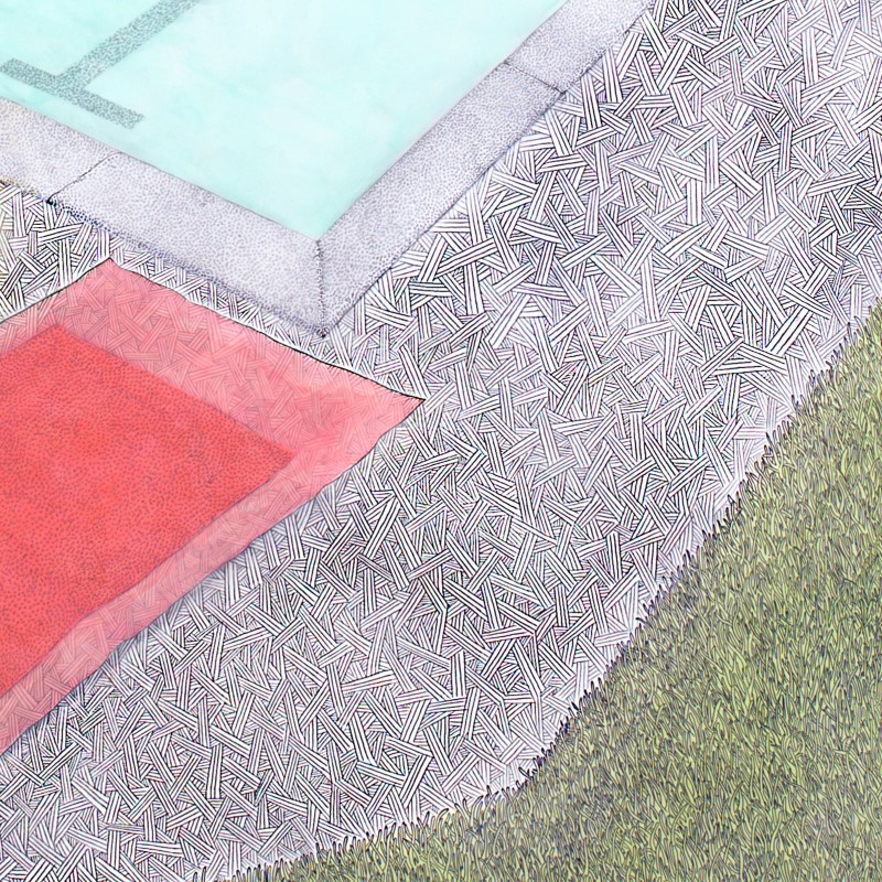 Eland Ward, Detail: Pool, 89” x 60” Gouache, ink and pencil, 2014. Image courtesy of the artist and Space 1026