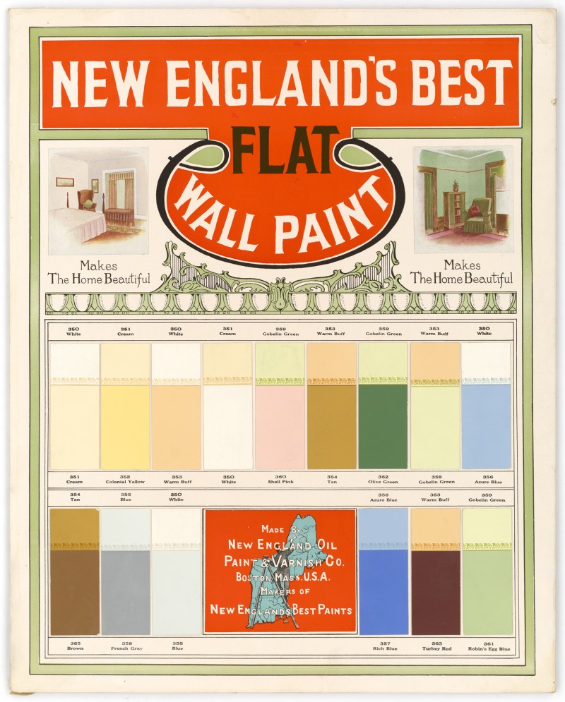 “New England’s Best Flat Wall Paint,” early 20th century (New England Oil Paint & Vanish Co. Boston, Mass.), paper print and paint samples on paper. © The Athenaeum of Philadelphia.