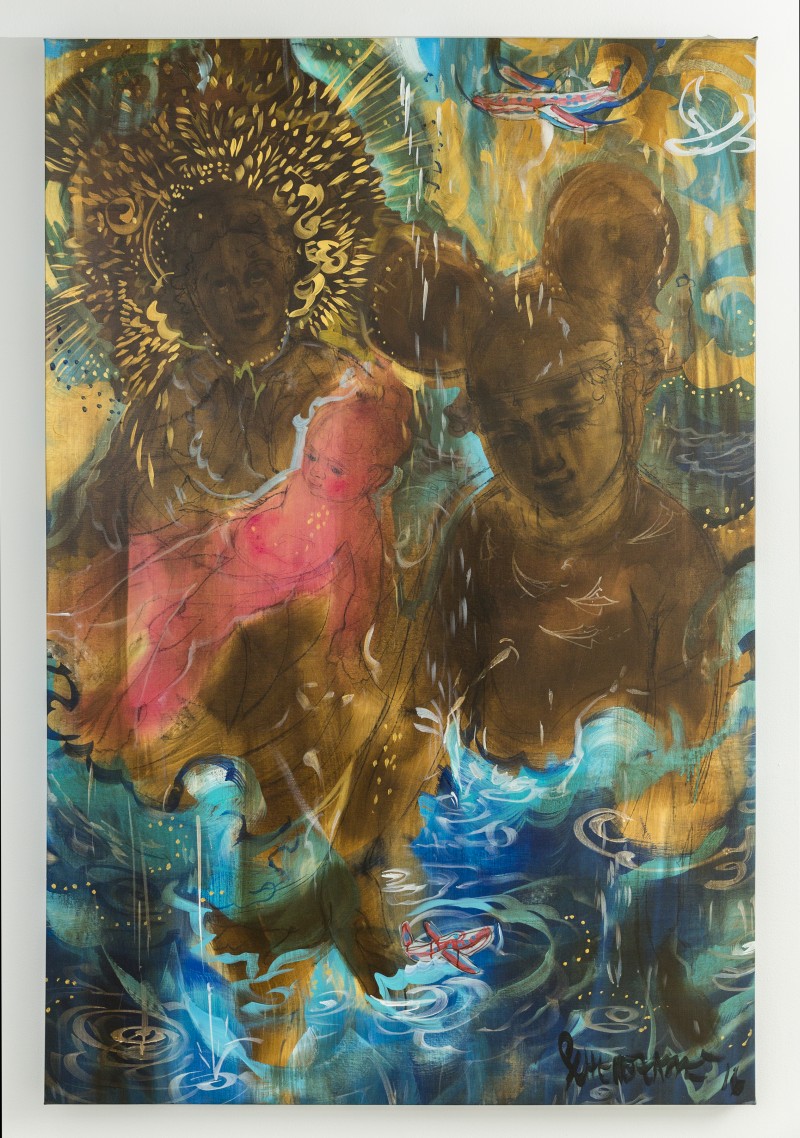 Scherezade García, Paradise according to the Tropics III/Sunburned Baby Jesus, 2016. Oil on canvas. Photograph courtesy of Taller Puertorriqueño. 