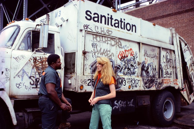 Mierle Laderman Ukeles, Touch Sanitation Performance, 1979-1980. Citywide performance with 8,500 Sanitation workers across all fifty-nine New York City Sanitation districts. Courtesy of Ronald Feldman Fine Arts, photo: Robin Holland.