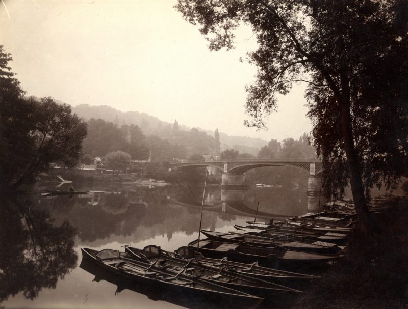 Eugène Atget (French, 1857–1927). The Marne River, La Varenne, c. 1925. Gold chloride print on printing out paper, 7 x 8 7/8 in. Collection of Michael Mattis and Judy Hochberg.