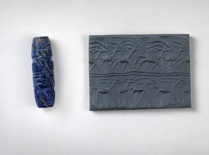 Cylinder seal, Lapis lazuli, ca. 2500 BCE, Ur, Iraq.