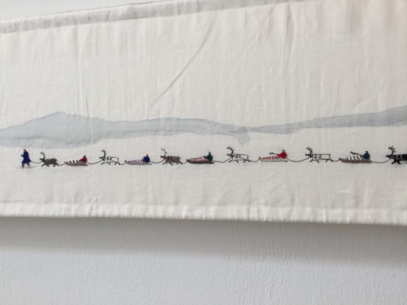 (Detail) Britta Marakatt-Labba, (b. 1951, Idivuoma, Sweden) Historja (2003-07), embroidery, print, appliqué and wool on linen
