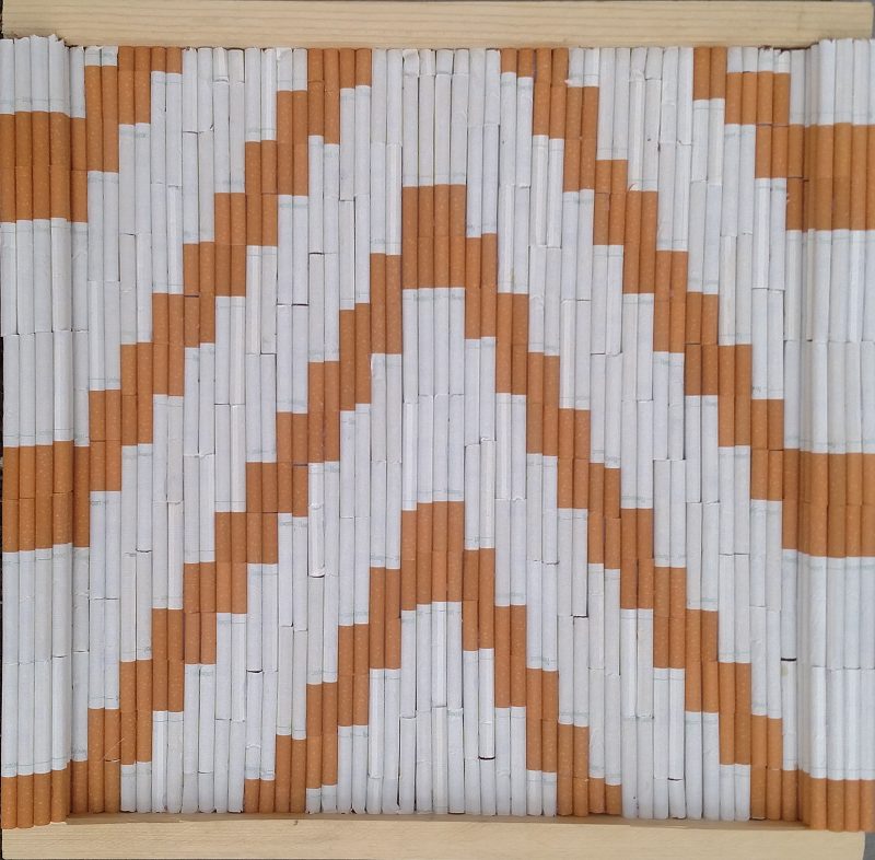 Untitled Joshua Lascano cigarettes, foam core, wood 16.5" x 17" April 2017