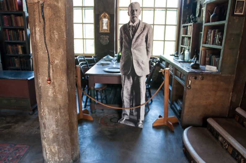 Fonthill, The Salon with cardboard cutout of Henry Chapman Mercer. Photo by Chuck Patch, with permission under CC