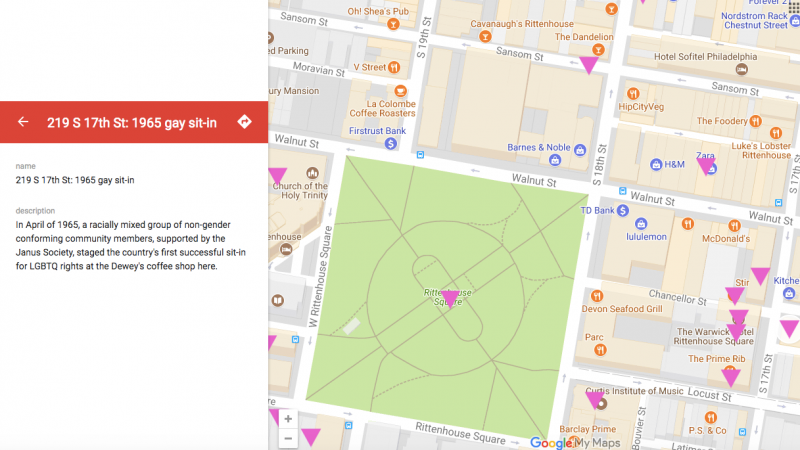 Geo-map detail, LGBT history map of Philadelphia by Bob Skiba