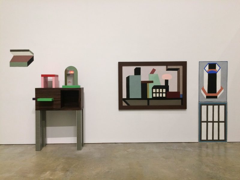 (Installation view in main gallery) Emerald, 1985Sideboard in wood, plastic laminate & mirror 39x15x75 inches. Image courtesy of Institute of Contemporary Art.