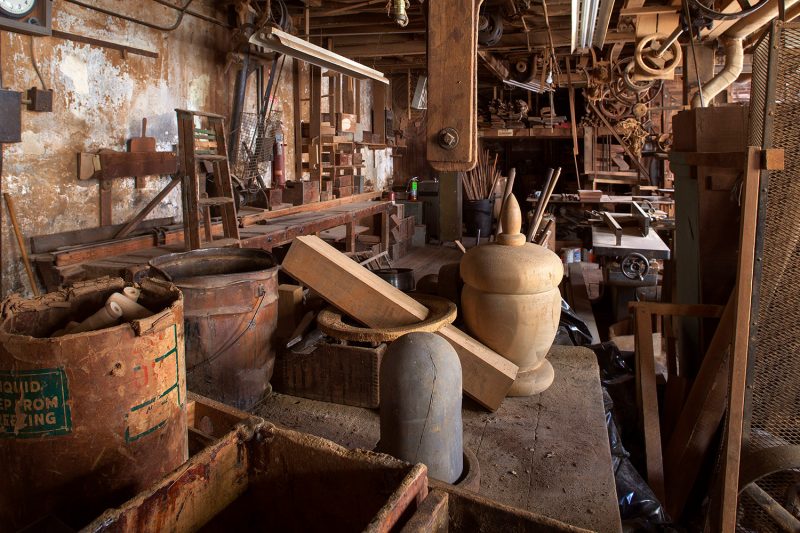 John Grass Wood Turning Company, shop interior with finial. 2013 Photograph by Joseph E. B. Elliott.