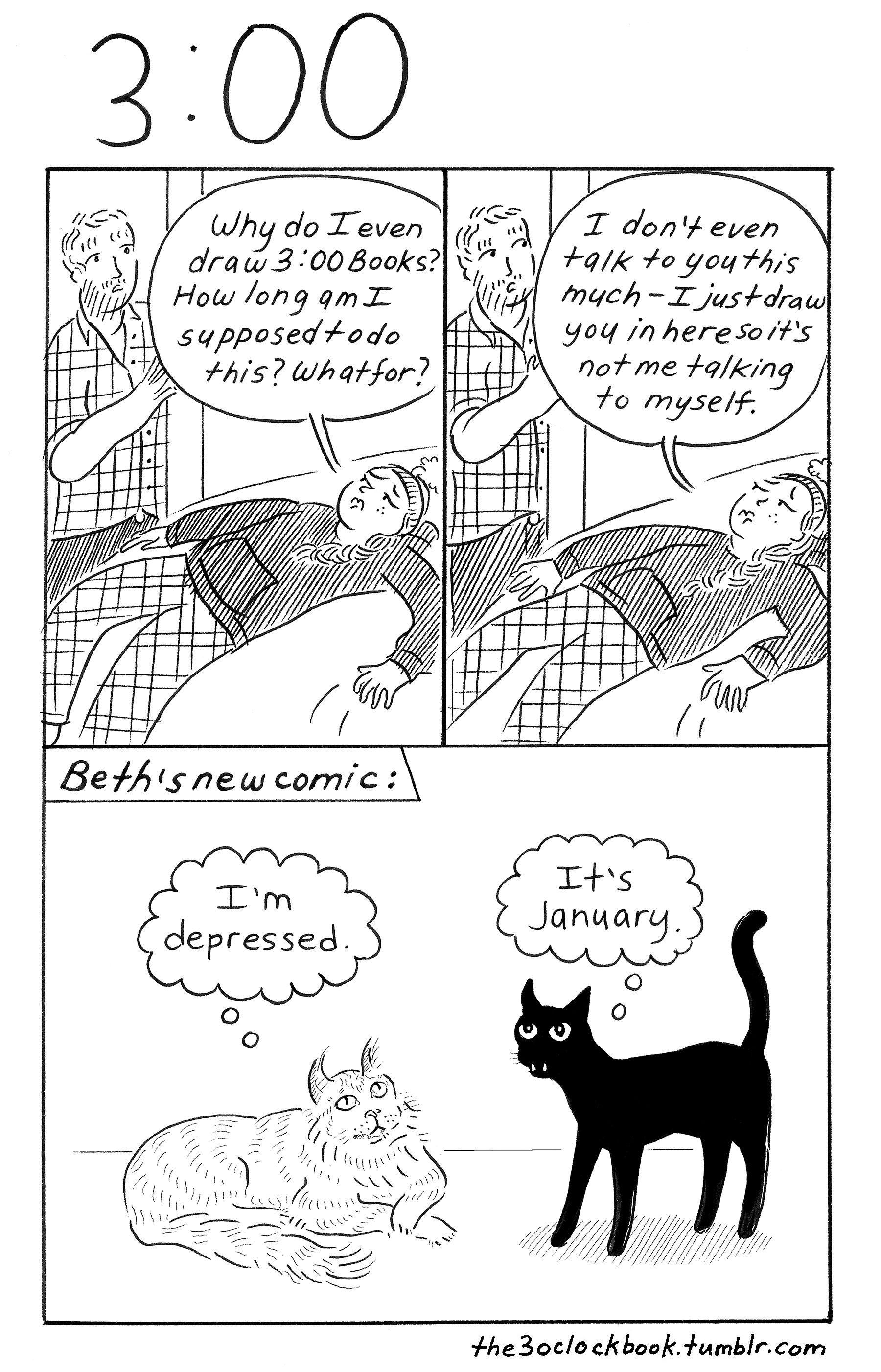 Beth Heinly's comic, The 3:00 Book, with Gus and two cats