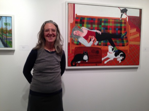Sarah McEneaney with one of her new paintings at Tibor de Nagy, ADAA Art Show