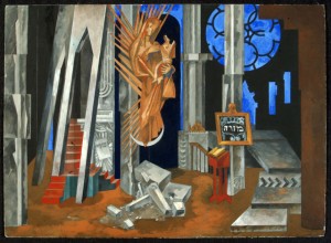 Ignaty Nivinsky The Fifth Tower (set design for The Golem) (1924), pencil, gouache, ink and bronze paint on paper mounted on cardboard, A.A. Bakhrushin State Central Theater Museum, Moscow