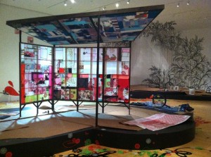 'mini-house/pavillion', in progress installation shot of "CandyCoated Wonderland."