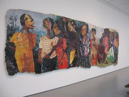 Kay Hassan, First Time Voters, 1994-95, paper, glue, staples. made from scraps from a billboard located near his studio