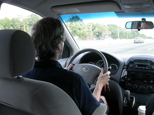 Road trip a few years back with Libby and Chuck and Iris. Chuck's at the wheel. Look at the position of the hands--perfect!