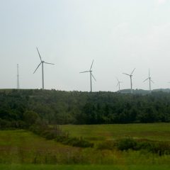 Allegheny Ridge Wind Farm, seen from the car, traveling east on the PA Turnpike around Somerset.