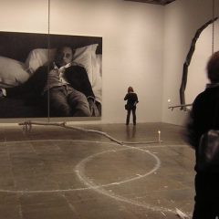 Rudolf Stingel, Untitled (After Sam), 2005 - 2006, Oil on canvas , 132 x 180 inches (335.3 x 457.2 cm), at the 2006 Whitney Biennial, with Urs Fischer's installations