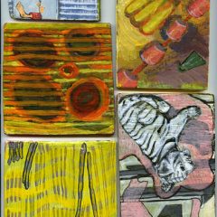 Blogger Showtime! 1 This is a sample of what will be in New York, A group of 48 collaborative paintings from the Useful Art series, 2001-2007. acrylic on wood, double-sided. dimensions variable. The paintings will be on a table and viewers will be allowed to touch them and move them around, check out the reverse sides, hold them in their hands.