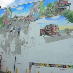 David Guinn's Baltimore Ave. mural in progress with the tiles supplied by Mural Arts