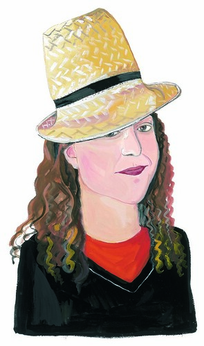 Maira Kalman, gouache painting. Among other things, the artist loves hats and many of her paintings feature people in fanciful chapeaux.