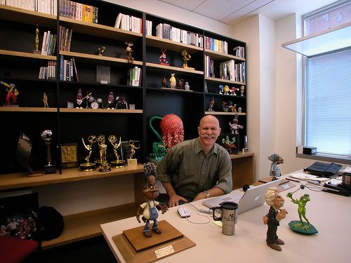 Will Vinton surrounded by his clay animation creatures.