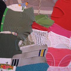 Kelie Bowman reuses clothing, as does Ferrandi, to create her tent. I thought the underwear was a nice touch.