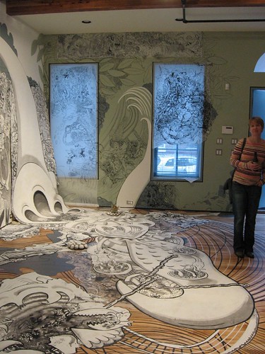Santoleri ran his installation across the window coverings, threw printed fabric across a door and covered every kind of surface available, to great effect.