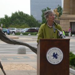 Anne d'Harnoncourt, speaking at the installation of the Louise Bourgeoise spider sculpture at the PMA last year.