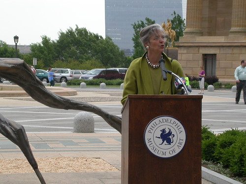 Anne d'Harnoncourt, speaking at the installation of the Louise Bourgeoise spider sculpture at the PMA last year.