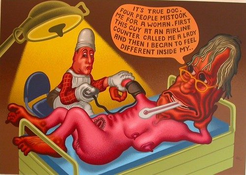 Peter Saul, Self-Portrait as a Woman, 2006, acrylic on canvas, 72 x 102", seen at Leo Koenig Gallery, Chelsea in 2006.