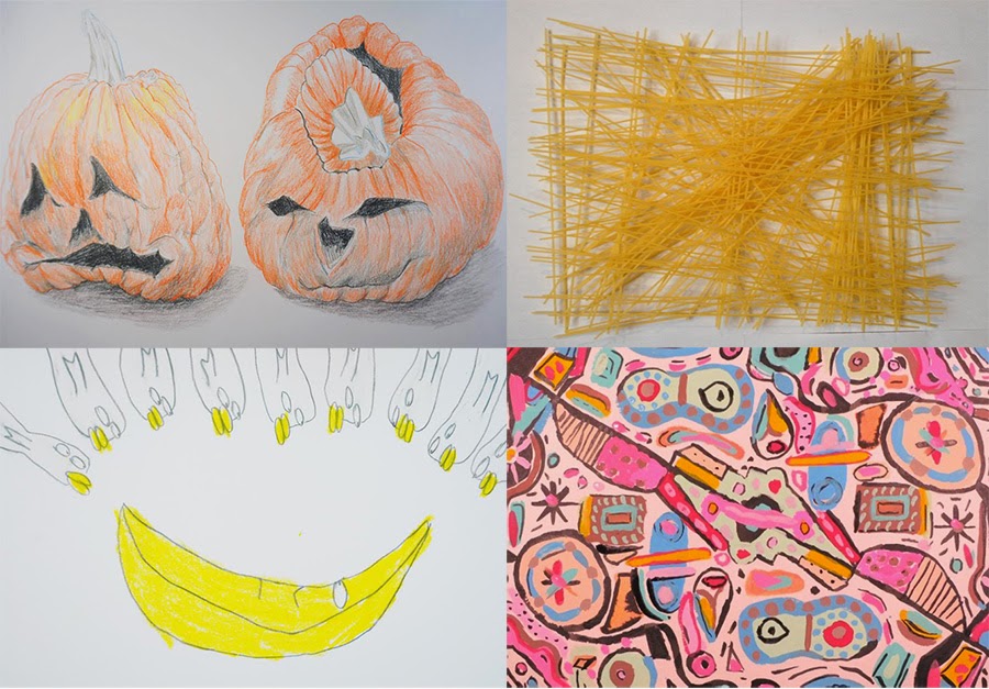 A sampling of the courses in Stop & Go: Made from Scratch, including Jennifer Levonian's pumpkin in the upper left-hand corner. Photo courtesy of the artist. 