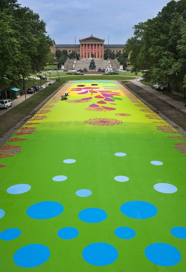 Magic Carpet at The Oval, early in progress with Philadelphia Museum of Art in background, Photo by Constance Mensh, courtesy o