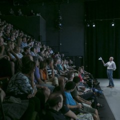 White Rabbit Red Rabbit -- Nassim Soleimanpour's dark allegory at the Fringe Festival 3 actor on stage and audience
